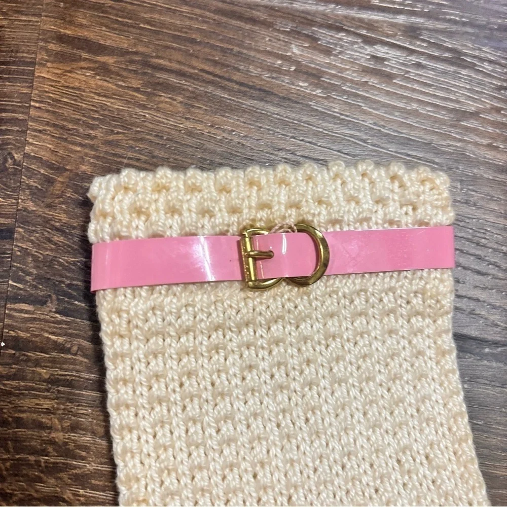 Very vintage gloves waffle knit cream color with pink detailing